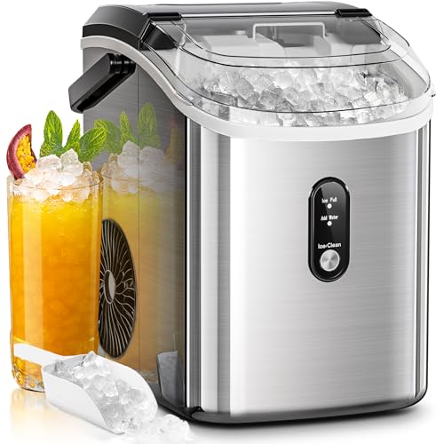 Kismile Nugget Ice Makers Countertop, 35Lbs/24H,Portable Sonic Ice Machine with Self-Cleaning/One-Click Operation for Home/Office(Stainless Steels Silver)