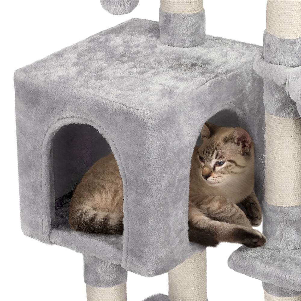 Topeakmart 38″ Cat Tree w/ Condo Perch Basket Scratchers, Light Gray