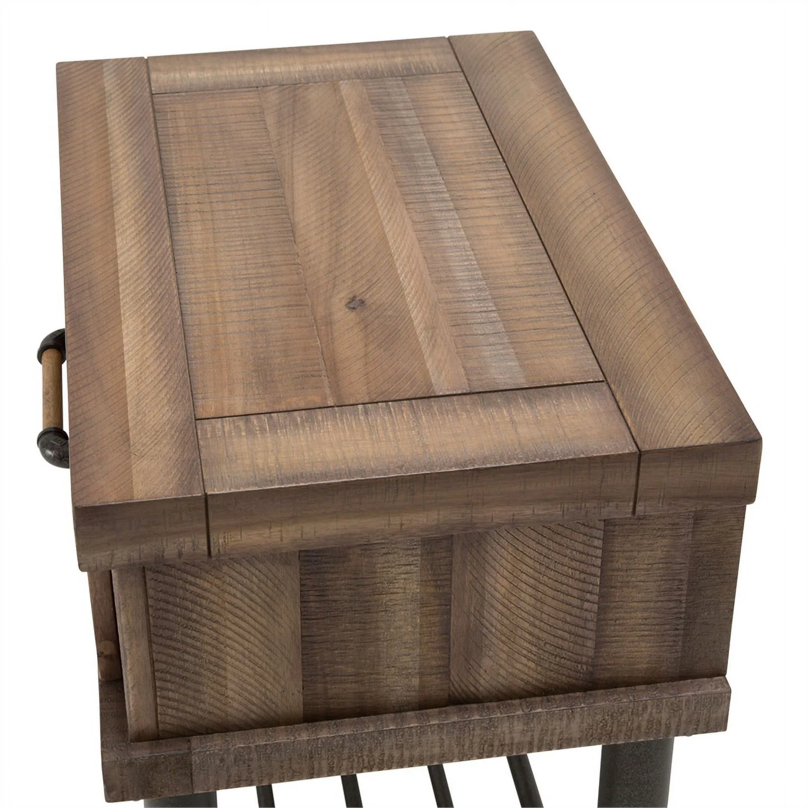 Michael Amini Crossings Wood & Metal Side Table w/ Drawer in Barn Brown