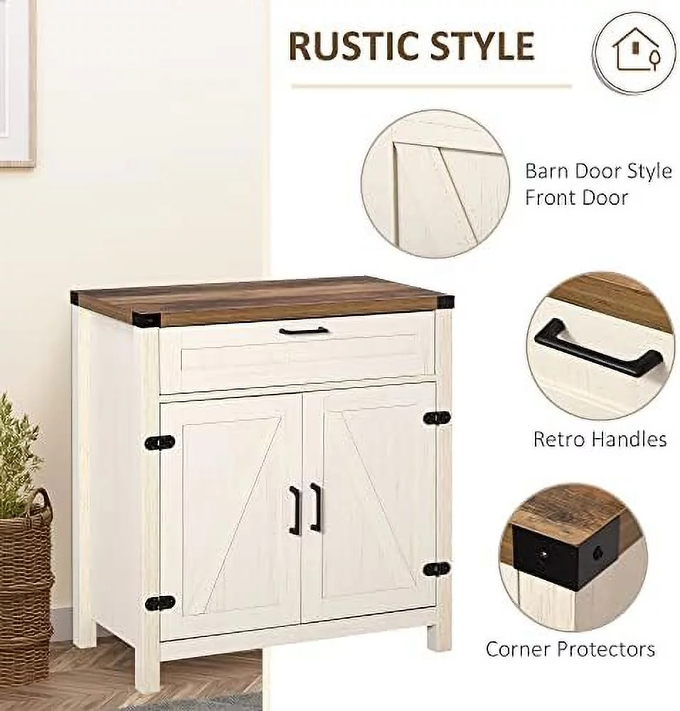 HJZBNONE Farmhouse Sideboard Buffet Cabinet  Wooden Accent Cabinet  Kitchen Cabinet with Drawer and Adjustable   Oak