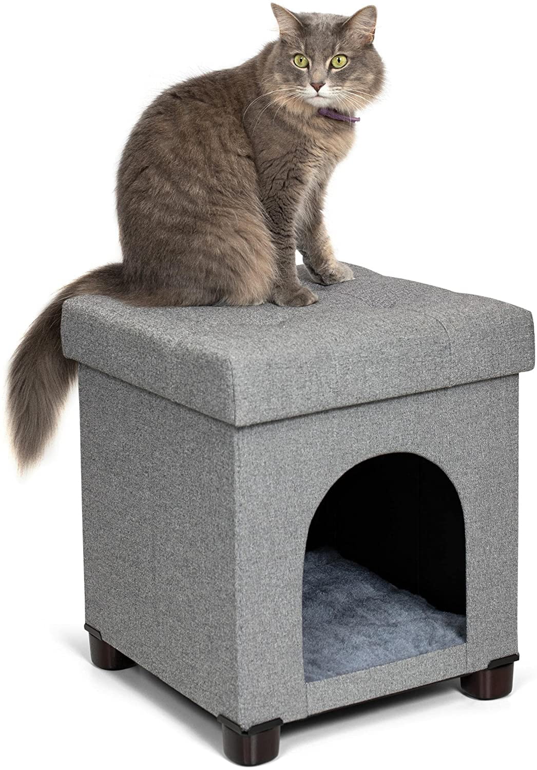 Pet House Bench Ottoman - Cat or Dog Furniture Bed - Footstool - Cozy Condo Cave