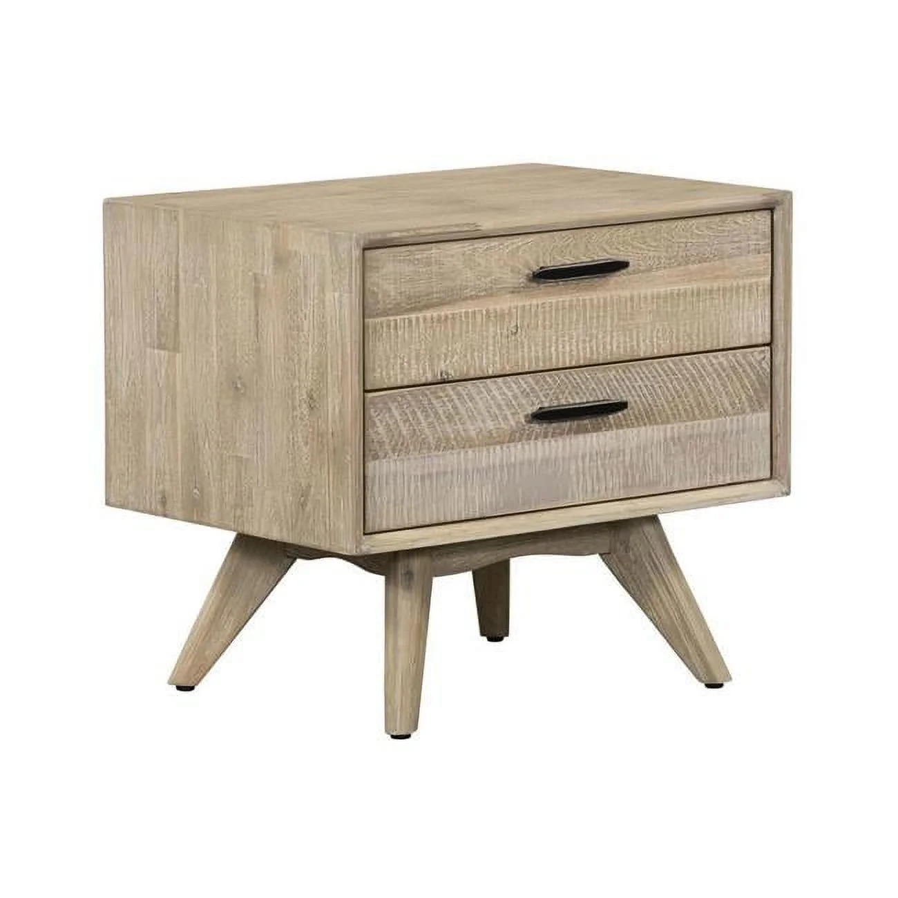 Baly Acacia Mid-Century 2 Drawer Nightstand, Grey Sandblast Summer