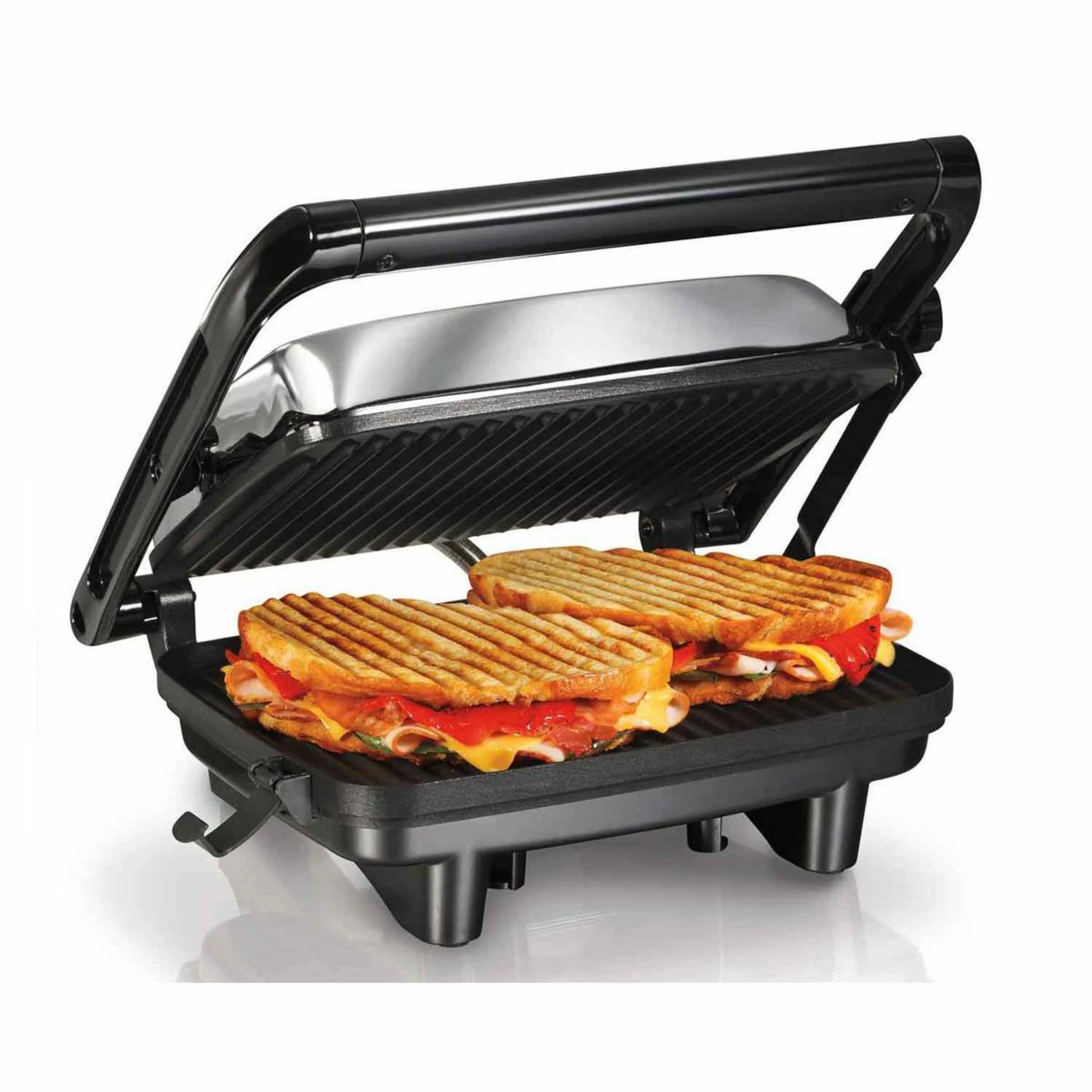 Hamilton Beach 1400-Watt Panini Press Gourmet Sandwich Maker - Chrome, Black