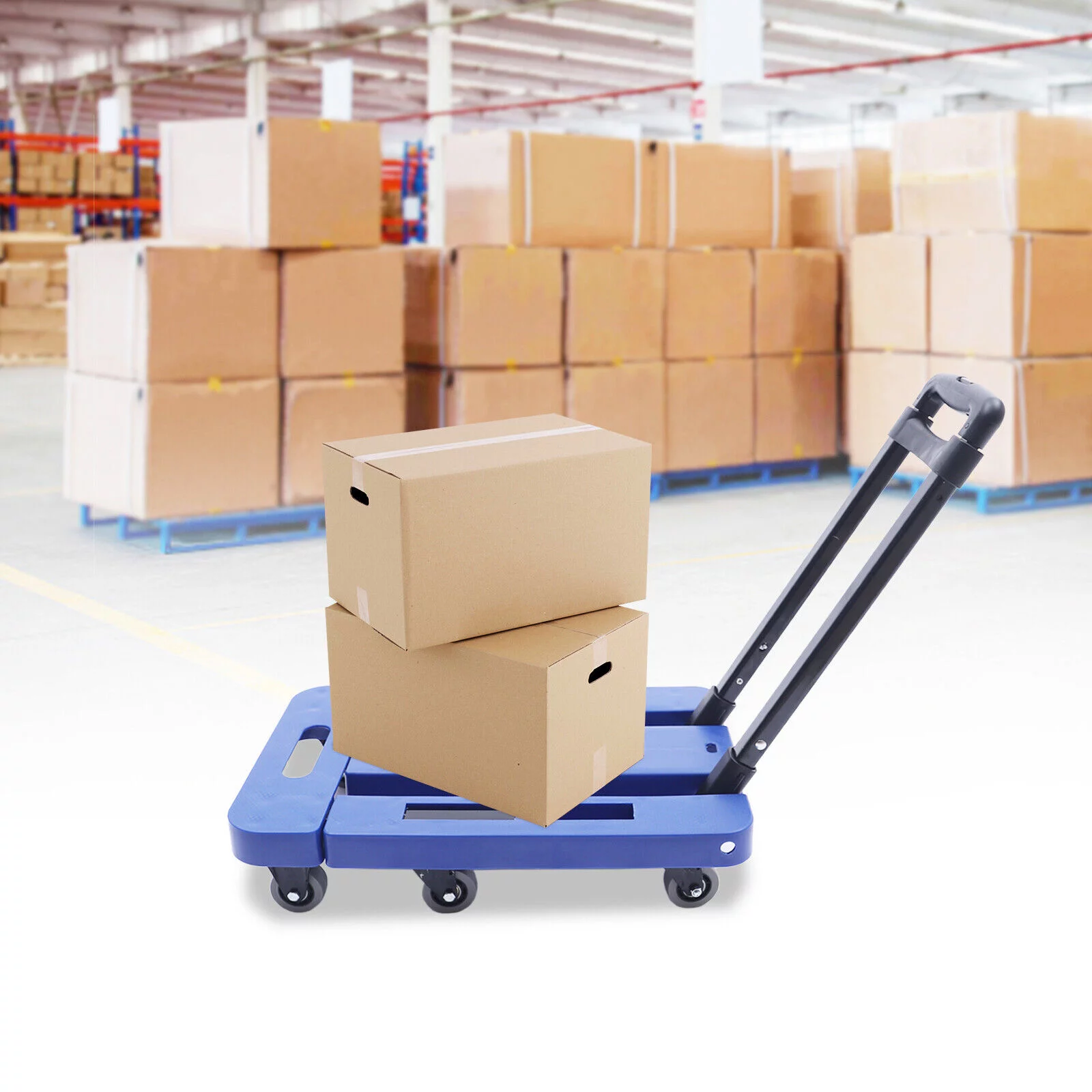 220lbs Carrying Cart Folding Dolly Trolley W/ 6 Wheels