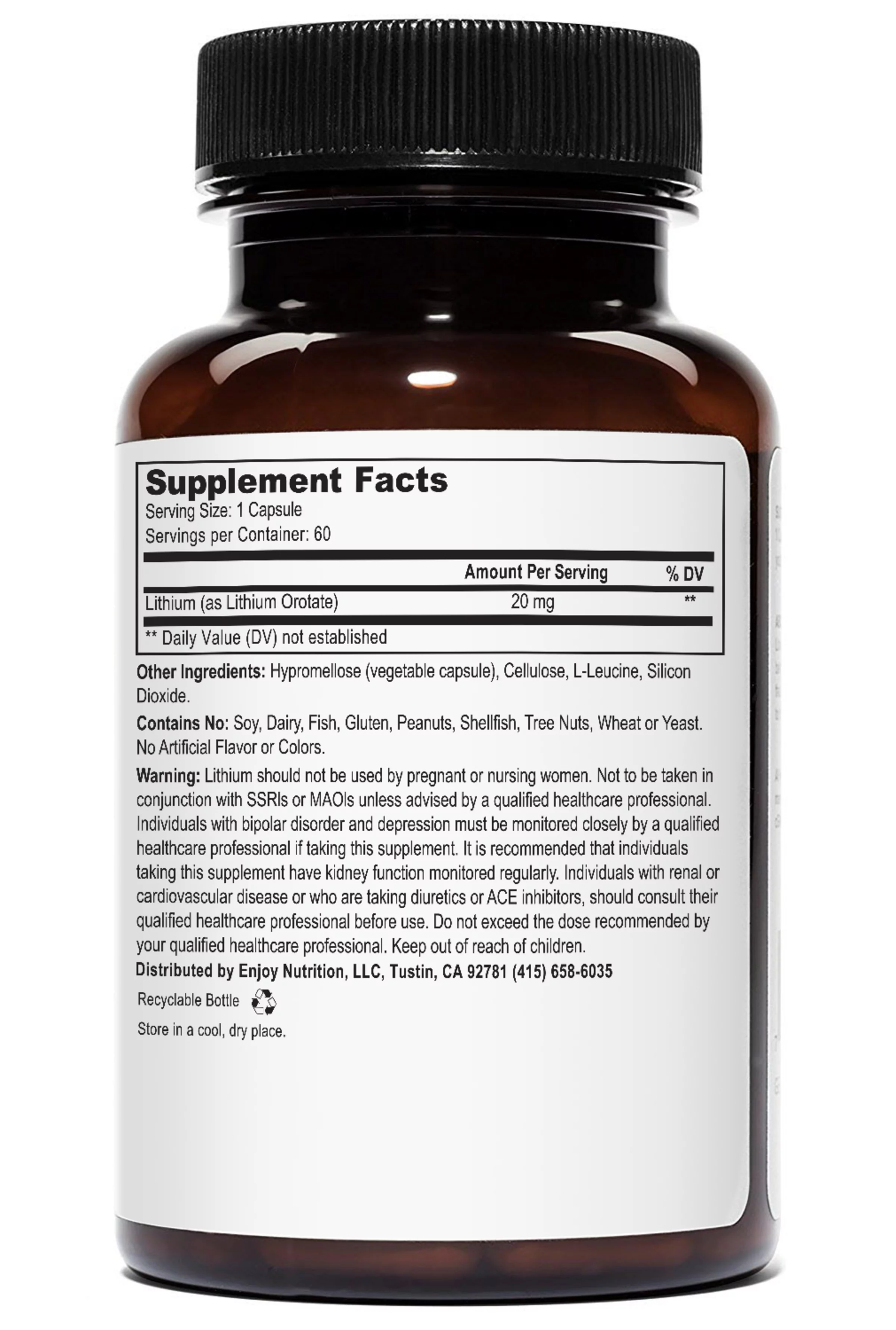 Weyland Brain Nutrition - Lithium Orotate 20mg, 60 Vegetarian Capsules, Lithium Supplement