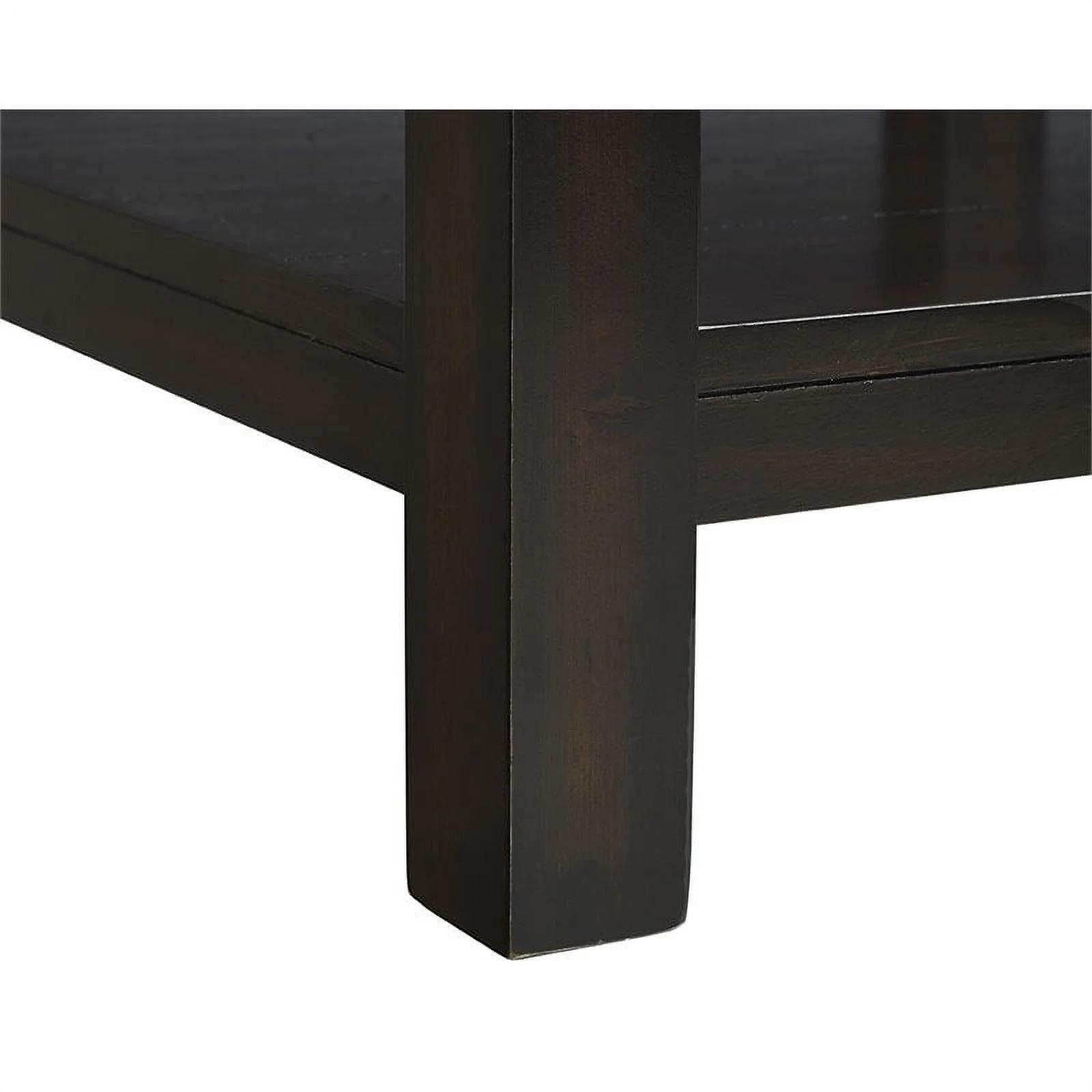 Maklaine Square Wood End Table with Marble Top and Bottom Shelf in Espresso