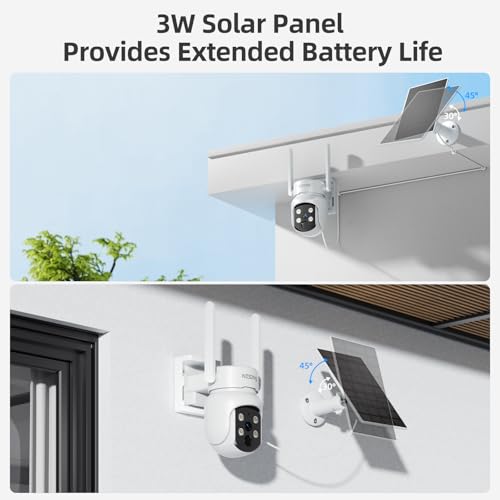 Solar Security Cameras Wireless Outdoor, 4MP Solar Powered, 4 Cam kit, Color Night Vision, 360° PTZ, 500G HDD Local Recording, No Monthly Fees