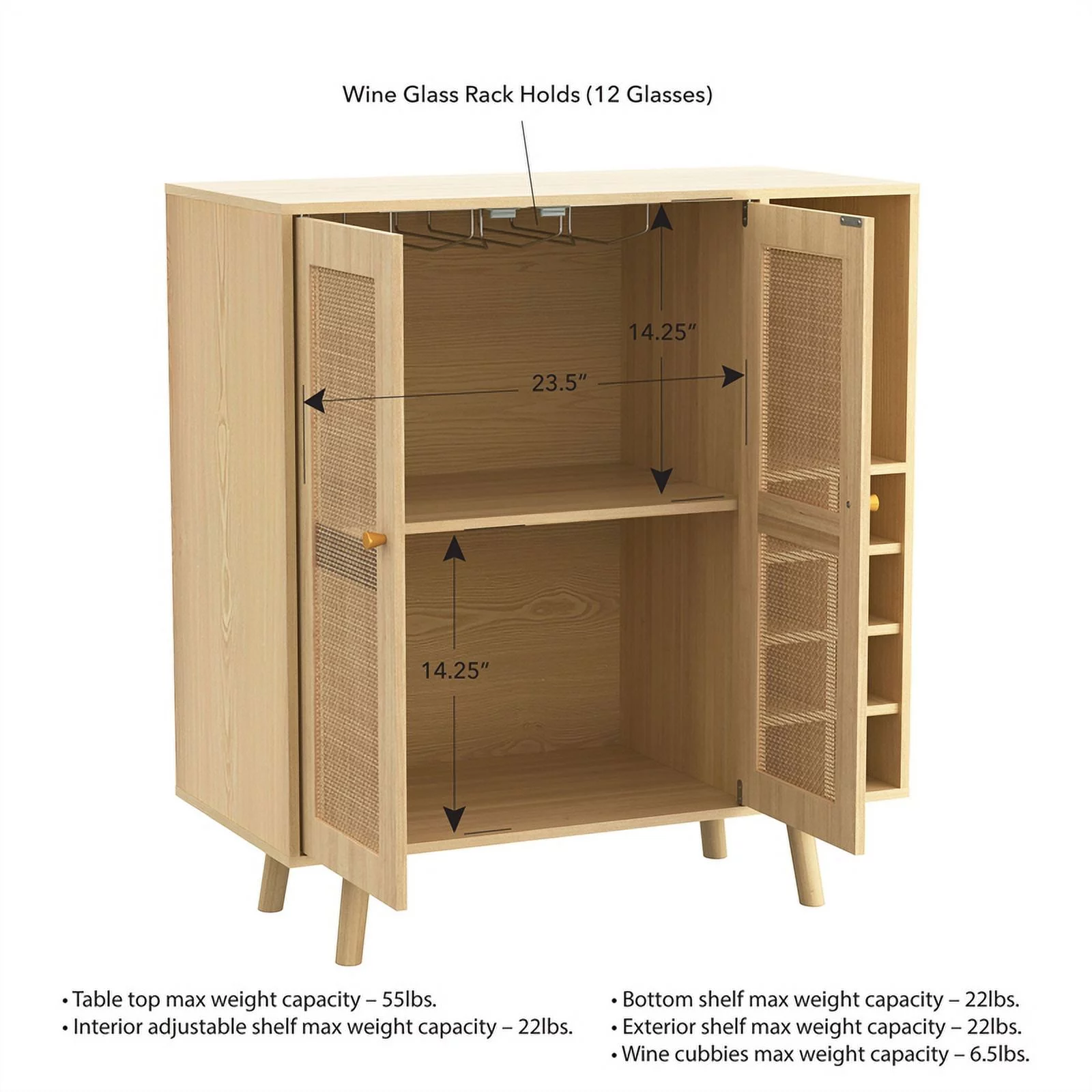 UrbanPro Modern Engineered Wood Bar Cabinet with Rattan Inlay in Oak