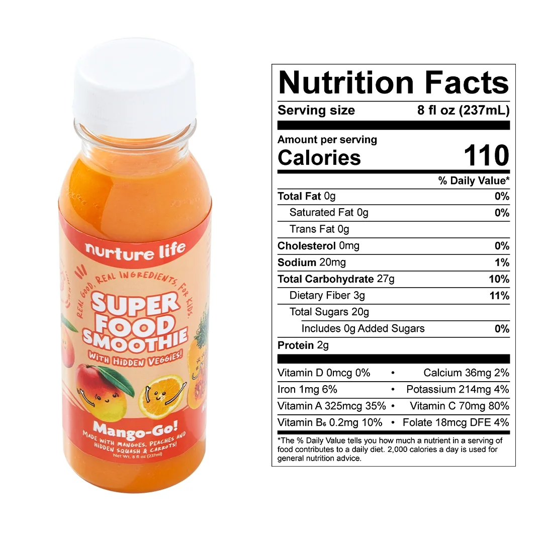 Nurture Life Toddler & Kids Snack Superfood Smoothies with Hidden Veggies 12-Smoothie Mango-Go!