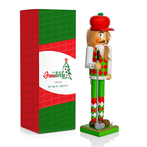 Ornativity Golf Player Christmas Nutcracker – Red and Green Wooden Golfer with Club and Ball Xmas Themed Holiday Nut Cracker Doll Figure Toy Decorations 15