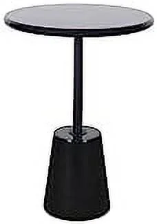 Poke Modern Black Marble Pedestal Side Table - Marble Black Accent Table - Round Black Marble End Table with Marble Pedestal Top & Black Metal Base  Round Side Table for Living Room