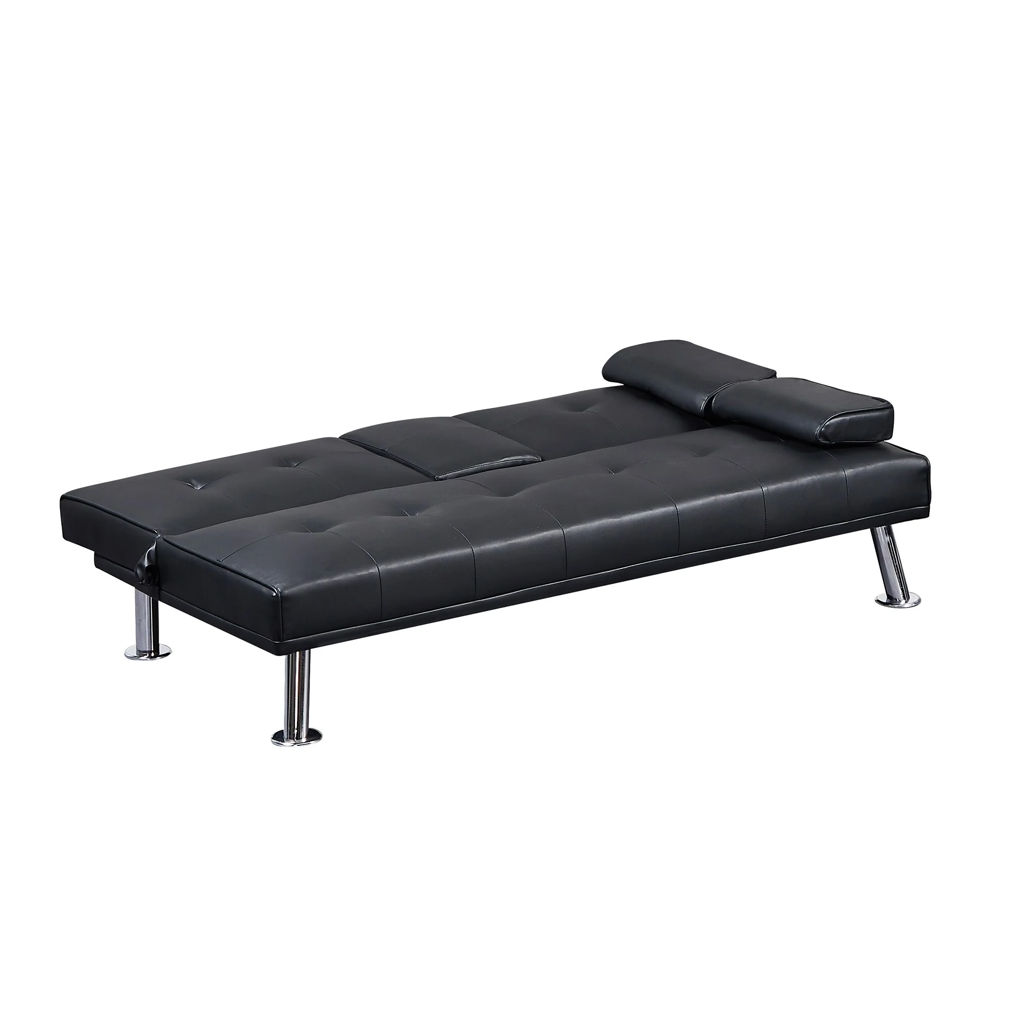 Faux Leather Loveseat Sofa Bed with Cup Holders , Convertible Folding Sleeper Couch Bed