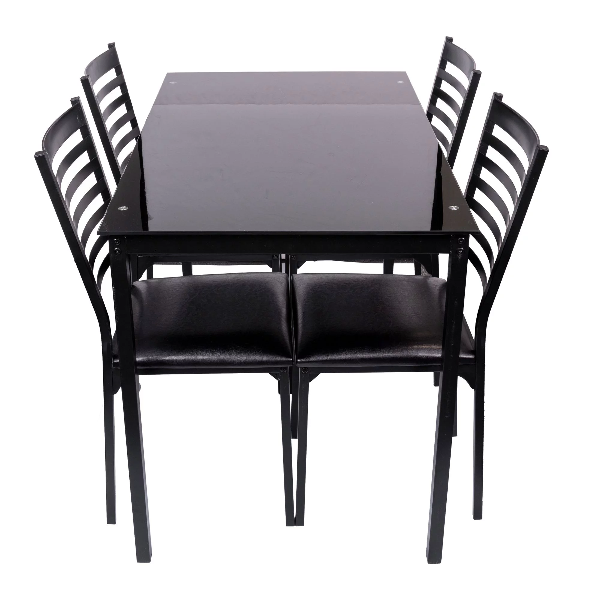 5 Piece Dining Table Set Kitchen 1 Table and 4 Upholstered Chairs Metal Frame Tempered Glass Top Black