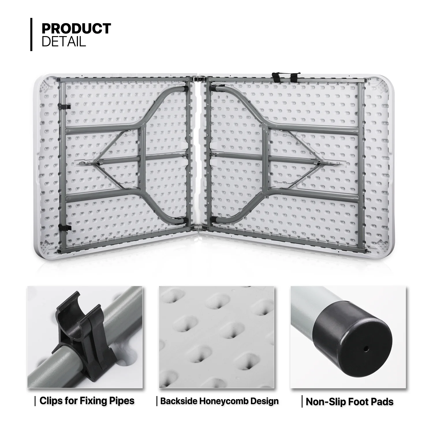 Magshion 11-Piece 6 Ft Folding Dining Table with Chairs Set, Foldable Table Picnic Desk with Handle and 10Pcs Chairs, White