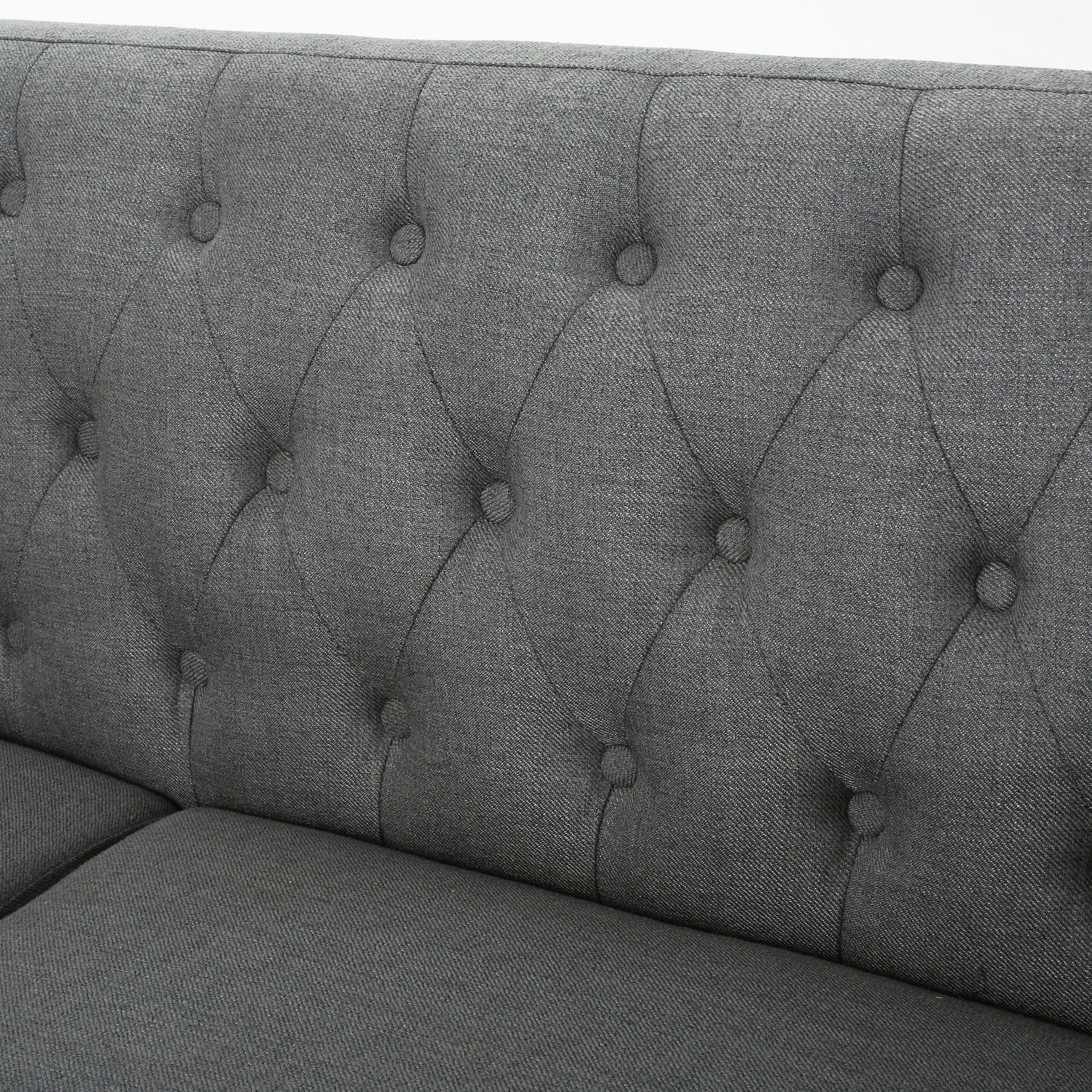 Noble House Amaro Mid Century Modern Tufted Fabric Sofa, Dark Grey