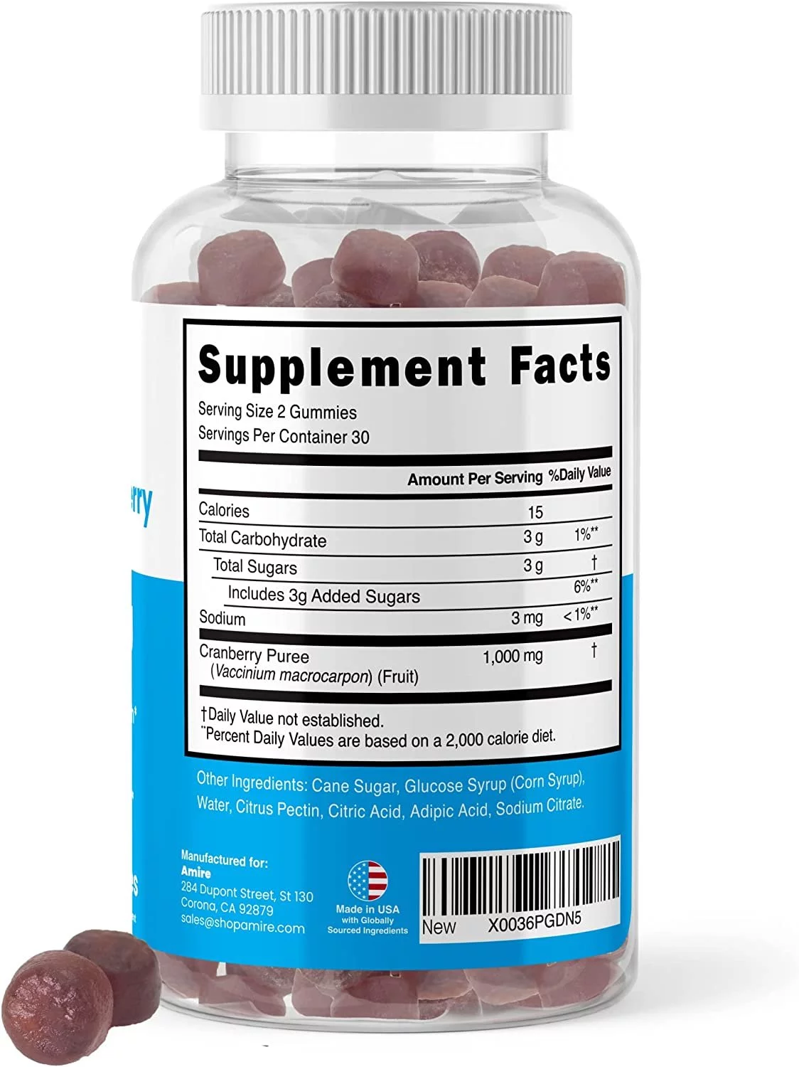 Amire by Dr. Awan Super Cranberry Gummies, Helps Support Urinary Tract Health, Helps Boosts Immune Function, Gelatin-Free Cranberry Chews for Men & Women, 120ct, 60-Day Supply