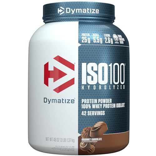 Dymatize ISO100 Whey Protein Powder Isolate, Cookies & Cream, 25g of Protein, 20 Servings, 5.5g BCAAs, Less Than 120 Cal., Gluten Free, 1g Fat, 1g Sugar, 2g Carb