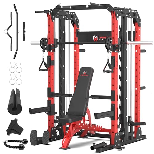 Smith Machine Home Gym with Aluminum Pulley Set - 2000lbs Capacity All-in-One Power Rack with Cable Crossover, Pull-Up Bar & Dip Station, Includes 18 Attachments, P107 Anvil