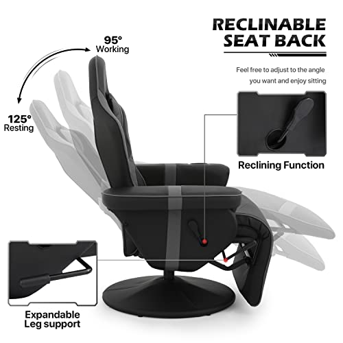 MoNiBloom Video Gaming Chair Racing Style Single Living Room Sofa Recliner with Detachable Headrest, Ergonomic Comfy Home Theater Seating Game Lounge Chair w/Retractable Footrest and Cup Holder, Grey