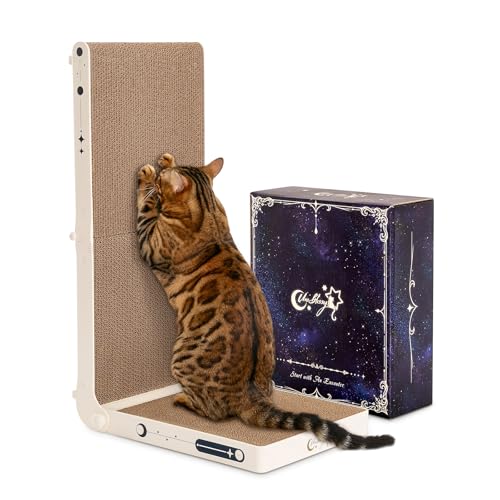 Cat Scratcher, 25.3 Inch Double Sided L Shape Cat Scratching Board, No Assembly Cat Scratch Pads with Ball Toy, Cat Scratchers for Indoor Cats & 3X Catnip, Large