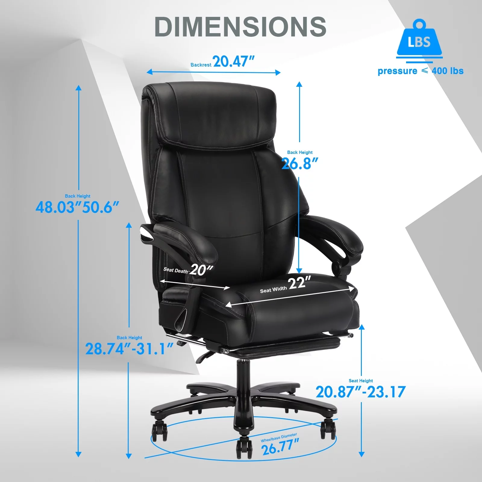 LANTRO JS Back Design Big and Tall Black Fabric Executive Office Chair