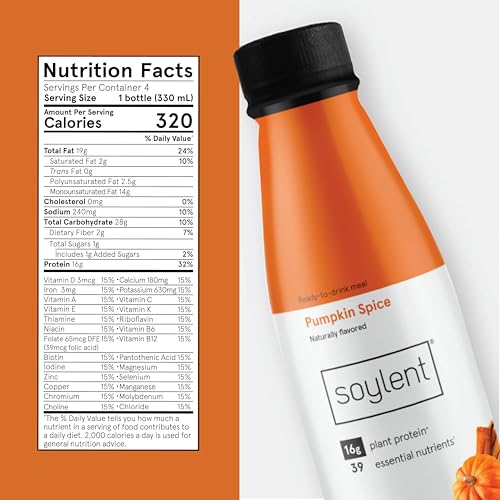 Soylent Complete Meal Replacement Shake, Gingerbread, 16g Complete Protein, Ready-to-Drink Plant Based Protein Drink, 1g Sugar, 11oz (12 Pack)
