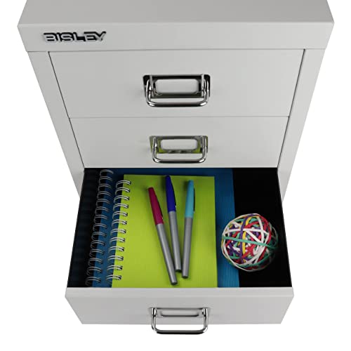 Bisley 10-Drawer Steel MultiDrawer Cabinet - Black, Chrome Pull Handles with Label Holders, Powder-Coated Steel, Removable Drawers, Fits Under Most Desks, Labels Included