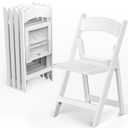 Allpop 4 Pack Resin Folding Chair with Vinyl Padded Seat, 550LB Capacity, Commercial Chair Set for Party Wedding Picnic Events, White