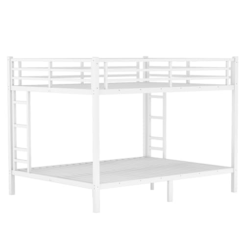 Heavy Duty Bunk Bed Frame with Ladder, Twin XL Over Twin XL Bunk Beds with Safety Guardrails, Adults Bunk Beds with Noise-Reducing Rubber Stoppers, Easy Assemble, Black