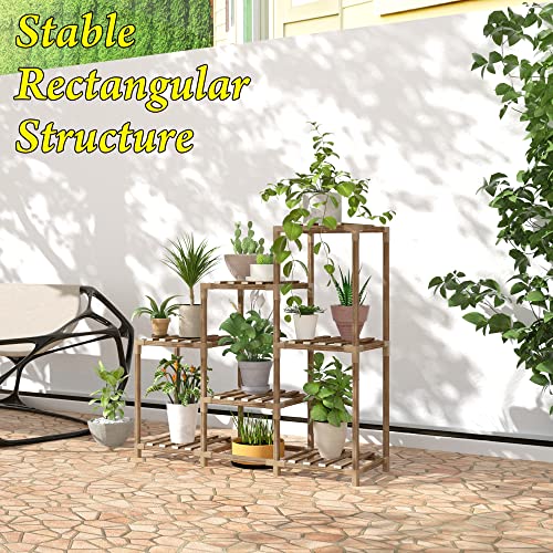 Tikea Plant Stand Indoor Hexagonal Plant Stand for Multiple Plants Indoor Outdoor Large Wooden Plant Shelf Creative DIY 6 Tiered Flowers Stand Rack for Living Room Balcony Patio Window
