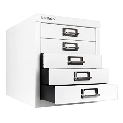 Bisley 10-Drawer Steel MultiDrawer Cabinet - Black, Chrome Pull Handles with Label Holders, Powder-Coated Steel, Removable Drawers, Fits Under Most Desks, Labels Included