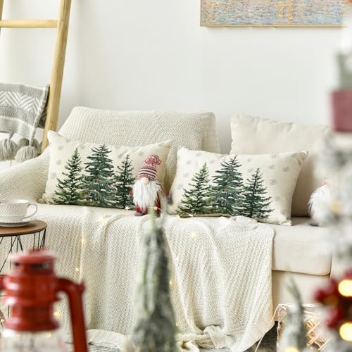 AVOIN colorlife Christmas Trees Snowflake Throw Pillow Covers Set of 2, 18 x 18 Inch Winter Holiday Cushion Case Decoration for Sofa Couch