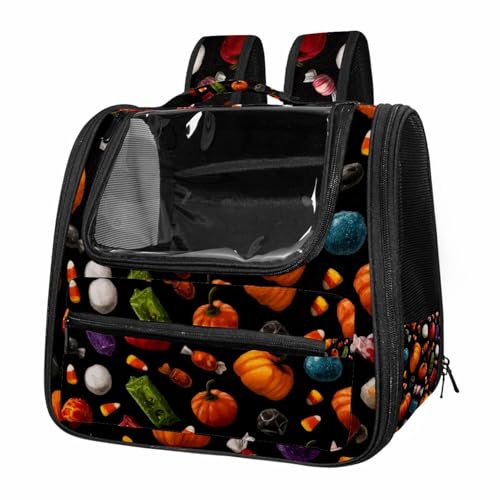 Different Halloween Candies Pet Carrier Backpack, Cats Pet Carrier Dogs Travel Bag with Ventilated Mesh Windows for Small Medium Animals