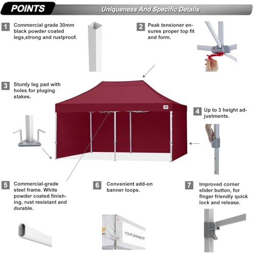ABCCANOPY Easy Pop Up Canopy Tent with Sidewalls 10x10 Commercial -Series, White
