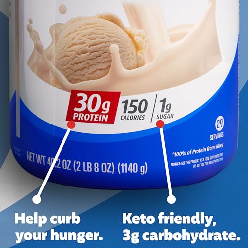 Premier Protein Powder, Vanilla Milkshake, 30g Protein, 1g Sugar, 100% Whey Protein, Keto Friendly, No Soy Ingredients, Gluten Free, 17 Servings, 23.3 Ounces