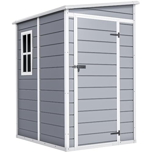 DWVO 5x3ft Resin Outdoor Storage Shed with Floor, Waterproof Lockable Storage Shed with Window, Plastic Outside Tool Storage for Garden, Backyard, Patio, Lawn, Gray