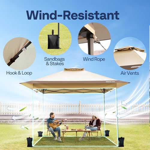 VIVOHOME 10x10ft Pop Up Canopy Tent One Push Setup Outdoor Portable Shelter Tent Heavy Duty with Wheel Carry Bag and 4 Sandbags, White