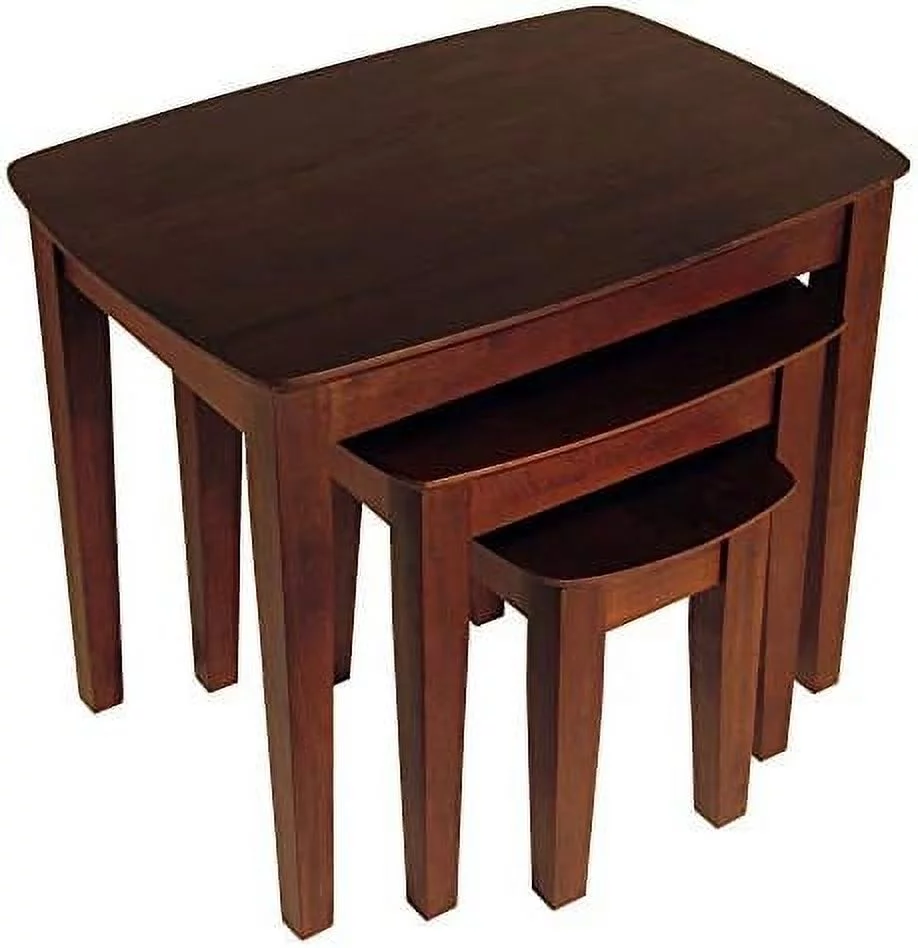 Set Of 3 Bradley Antique Walnut Solid Wood Nesting Table Set 26.75”