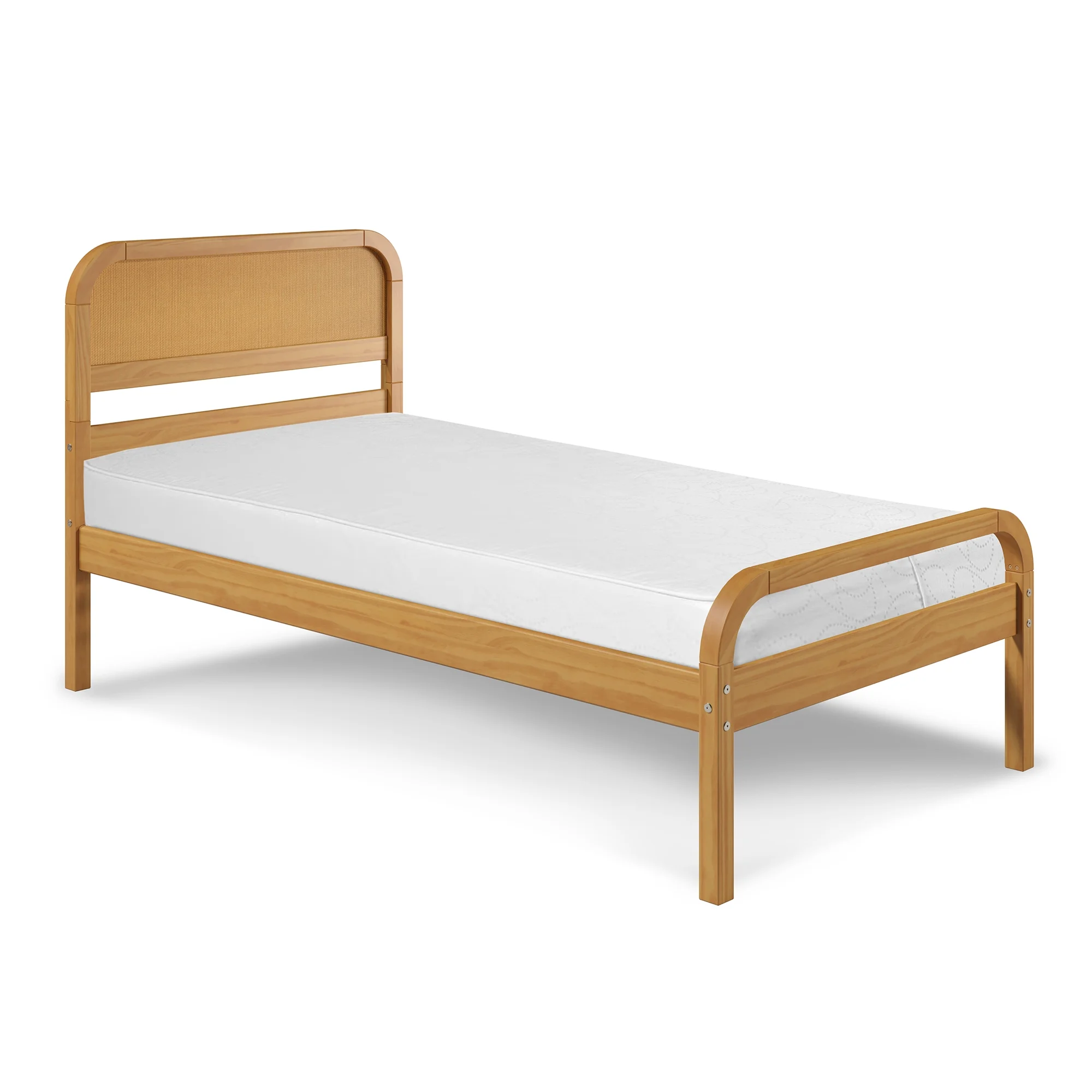 P’kolino Curva Rattan Kids Twin Bed Frame with Headboard- FSC Certified Solid Pine Wood- Natural