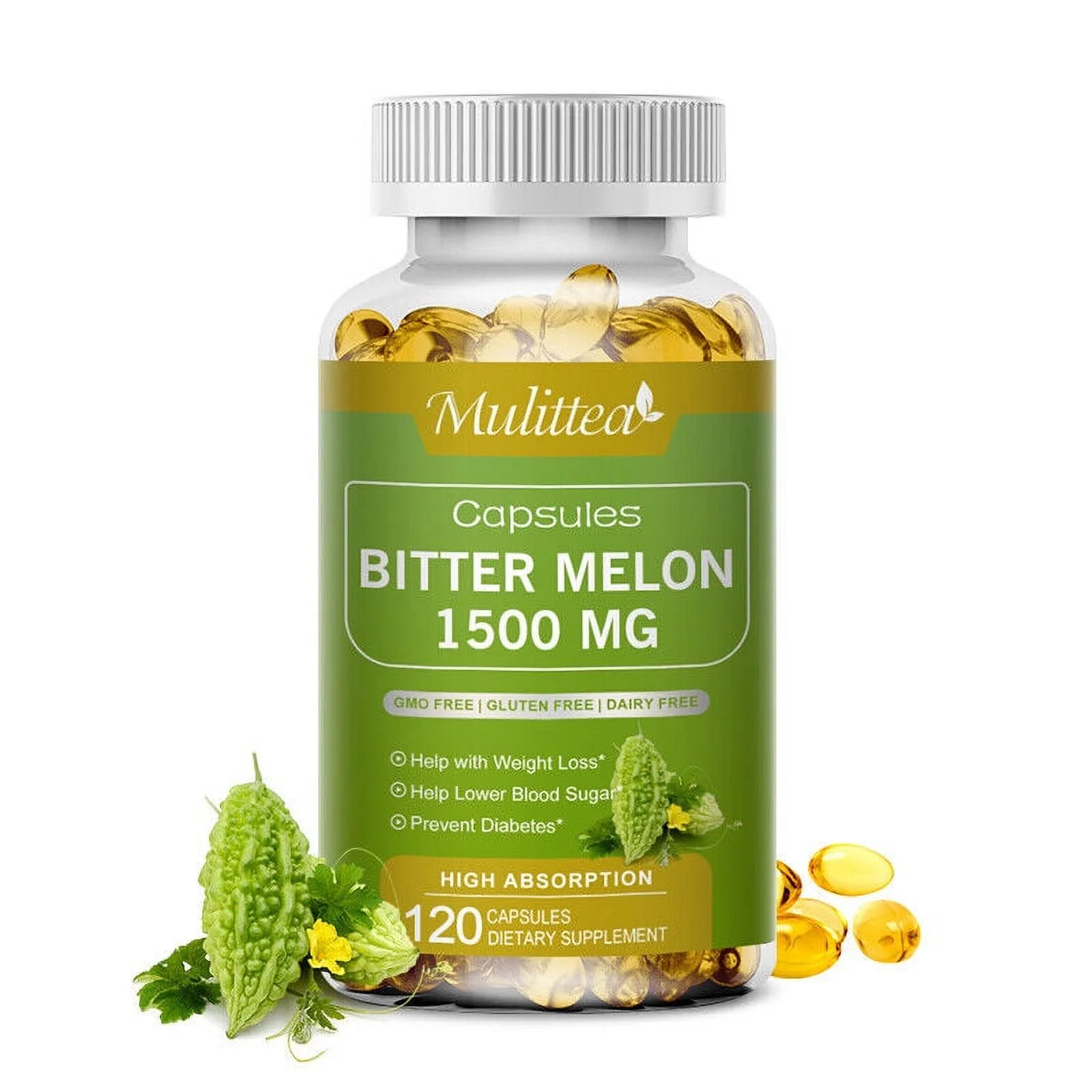 Organic Bitter Melon Extract Capsules Blood Sugar Support 1500mg 120 Pills