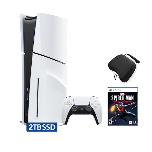 PlayStation 5 Slim Disc 2TB SSD Edition Bundle with Spider-Man: Miles Morales and Controller Case - White, Upgraded 2TB Ultra Fast SSD PS5 Slim Disc Gaming Console [video game]