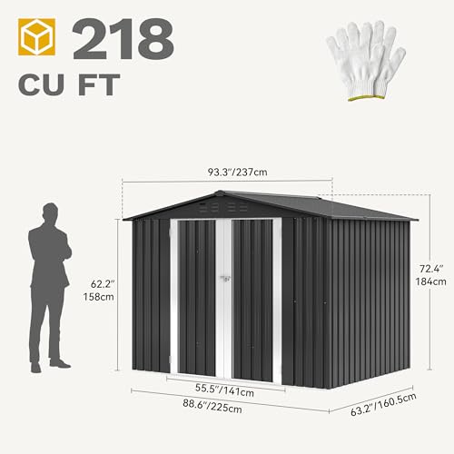DWVO 6x4ft Storage Shed for Outdoors, Metal Sturdy Weatherproof Tool Locker with Secure Door and Ventilation for Equipment, Mowers, Bikes, Outdoor Spaces, Dark Gray