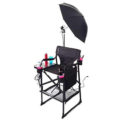 Portable Heavy-Duty Makeup Artist Chair with Umbrella Light Kit - Perfect for Makeup, Salon, Events with 29 Inch Seat Height - Carry Bag Included