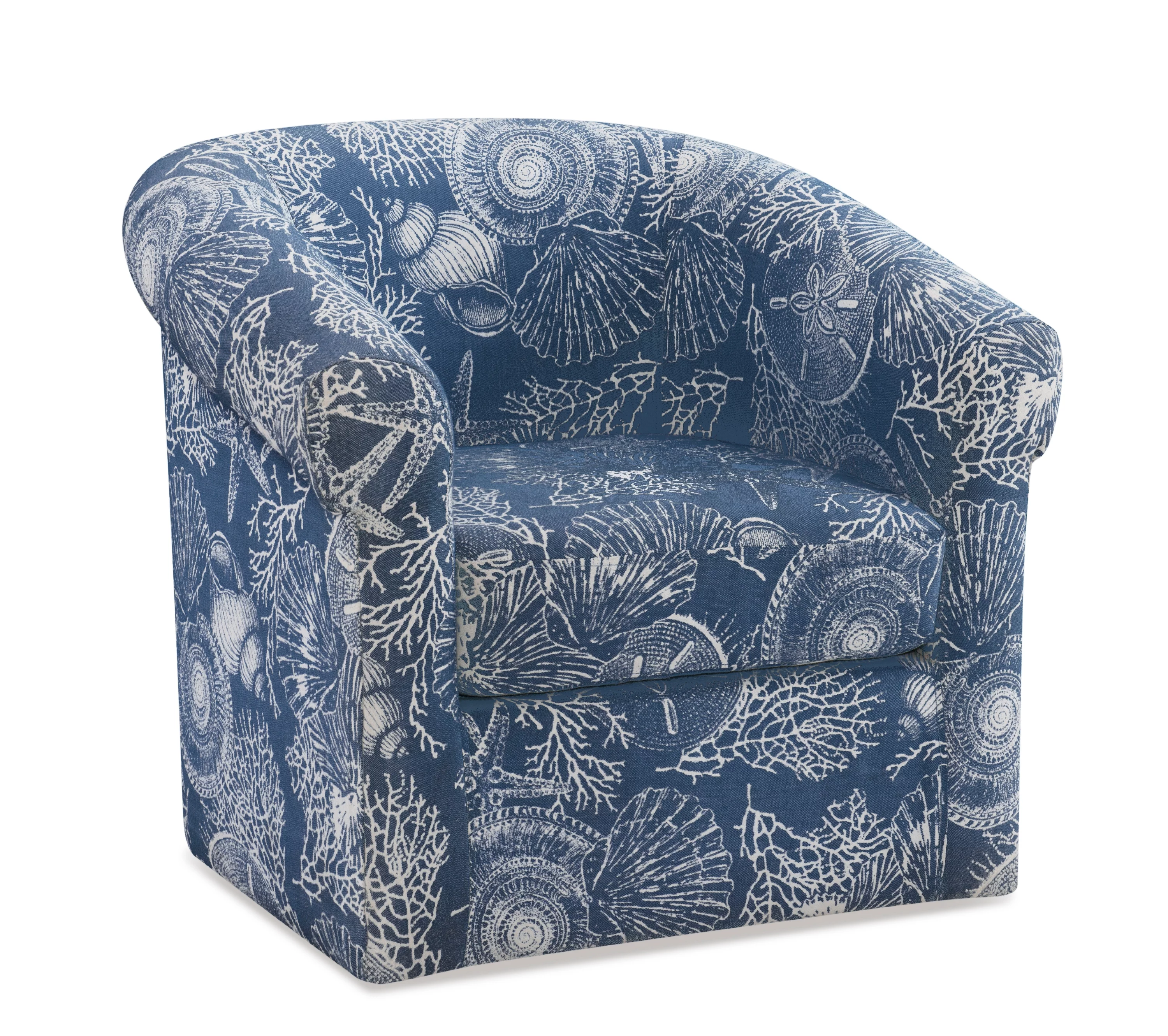 Grandee Club Chair with Swivel, Ocean Blue and White Coastal Pattern