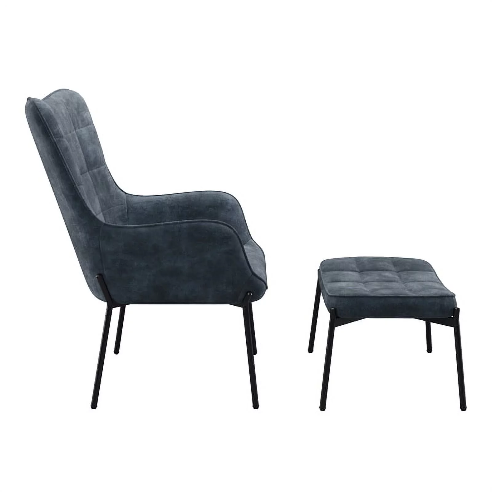Charlotte Dark Teal Blue Velvet Fabric Wingback Accent Chair with Stool