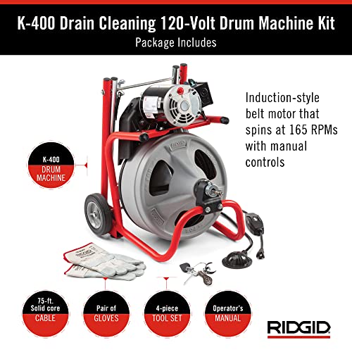 RIDGID 26998 Model K-400 Drain Cleaning 120-Volt Drum Machine Kit with C-45IW 1/2