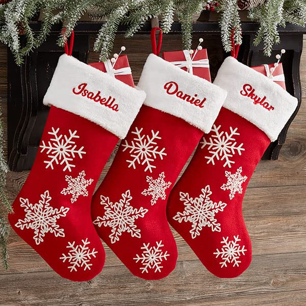 Personalization Universe Red & White Snowflake Personalized Christmas Stocking, Customizable with Name, Durable 100% Polyester, Perfect Holiday Decor, Stocking Stuffers