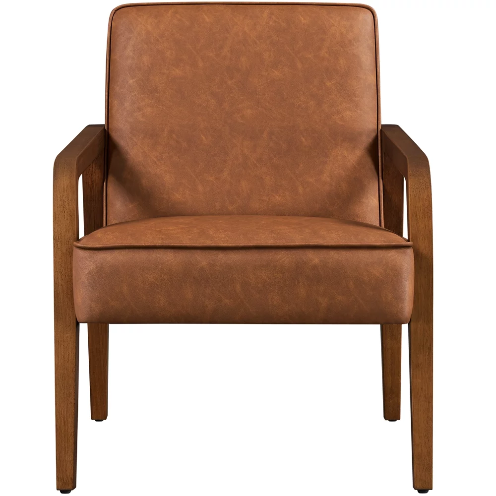 Easyfashion Mid-Century Modern Upholstered Faux Leather Armchair, Light Brown