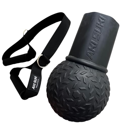 Landmine Attachment for Barbell, with Portable Strap Handle Accessory, Barbell Ball for Press Row Spin Split Squats, Durable Rubber Landmine Bomb Attachment, Fits 2 Inch Olympic Bars