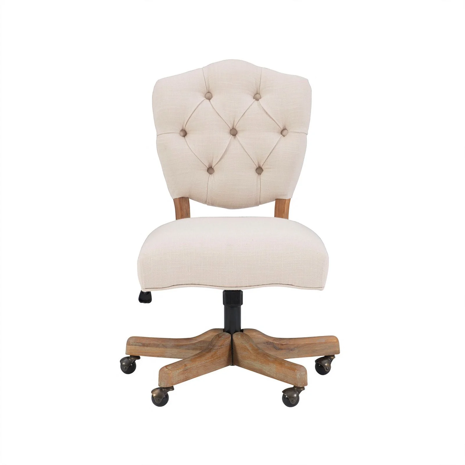 UrbanPro Wood Upholstered Swivel Office Chair in Beige